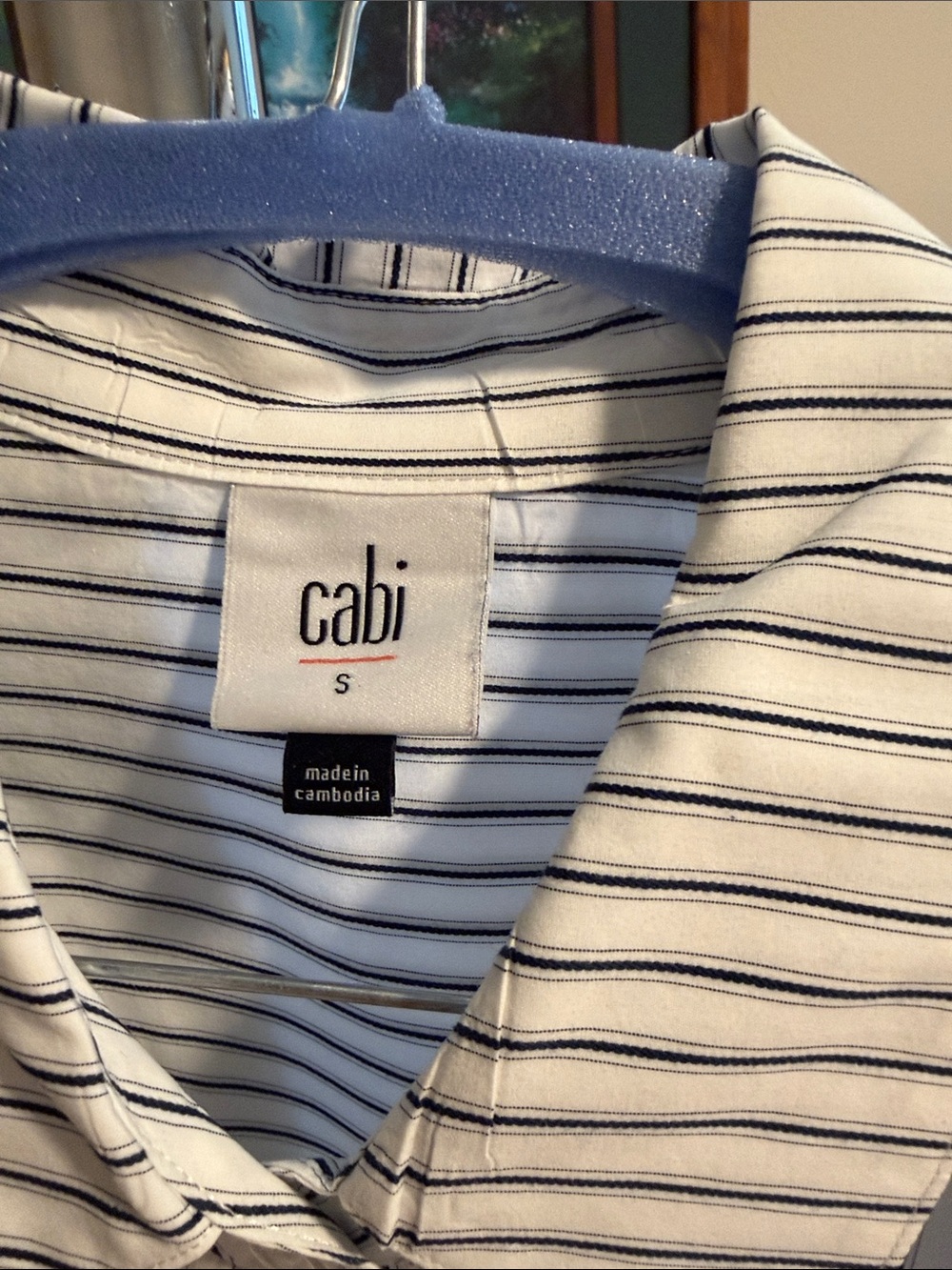 CAbi White Shirt with Black Pinstripes — Ruched Sleeve Button-Front - Picture 2 of 4